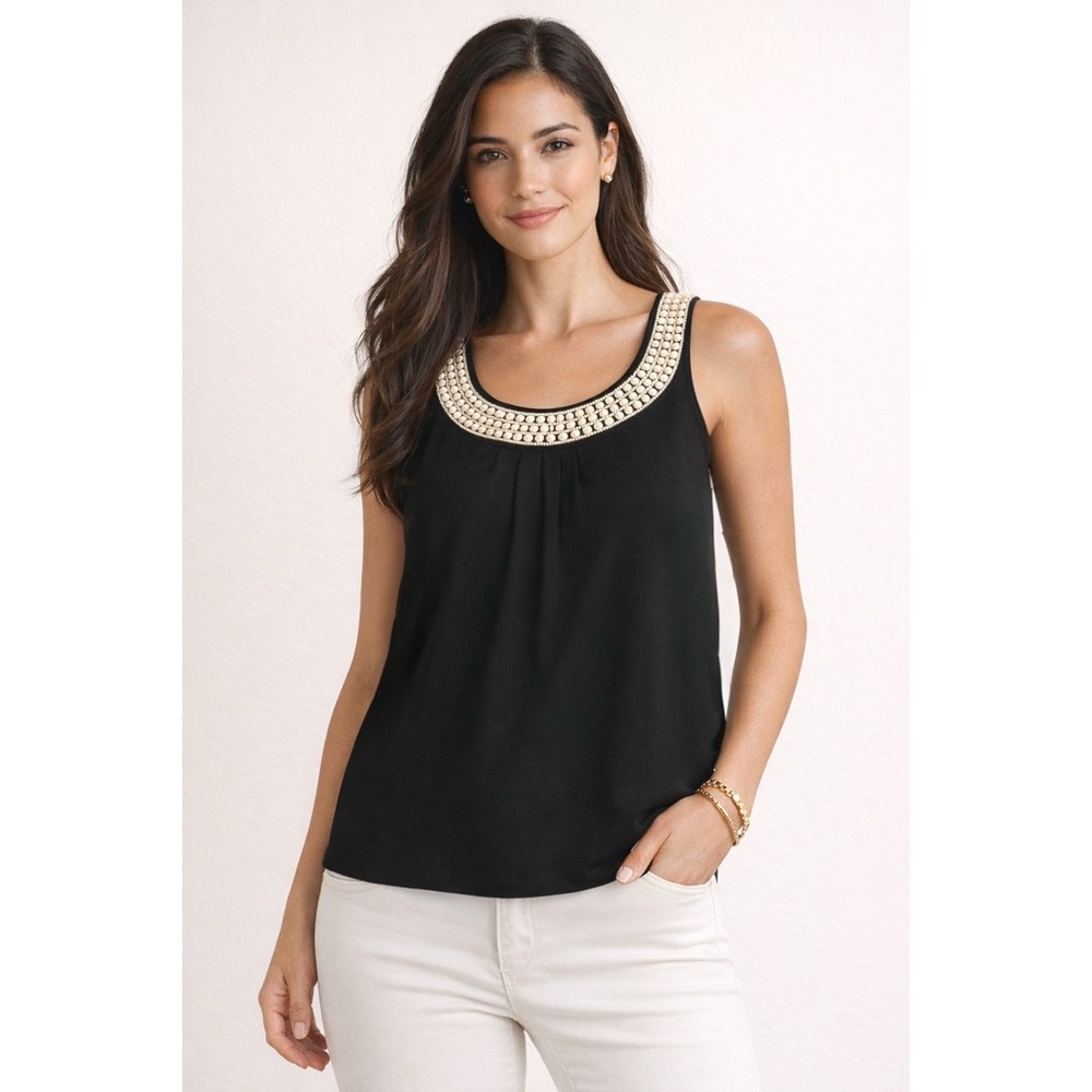 TALBOTS SLEEVELESS BEADED NECK TOP Colour Black & Cream Size Medium